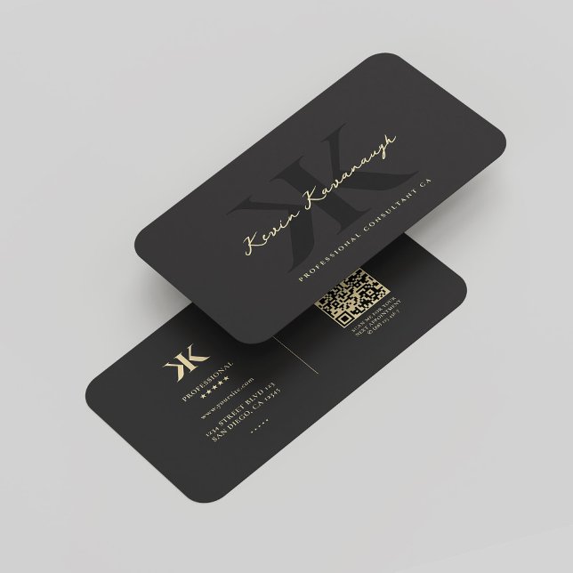 Modern Monogram K Professional Marketing Black Business Card (Modern Monogram K Professional Marketing Black Business Card
)