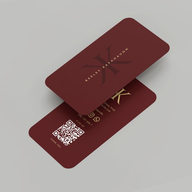 Modern Monogram K Red Maroon Gold Professional Business Card (Modern Monogram K Red Maroon Gold Professional Business Card
)