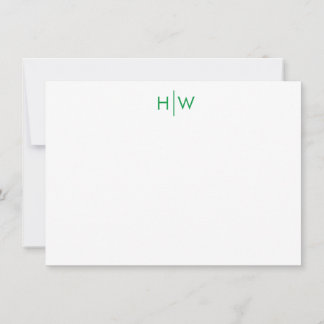 Modern Monogram Kelly Green Flat Note Card