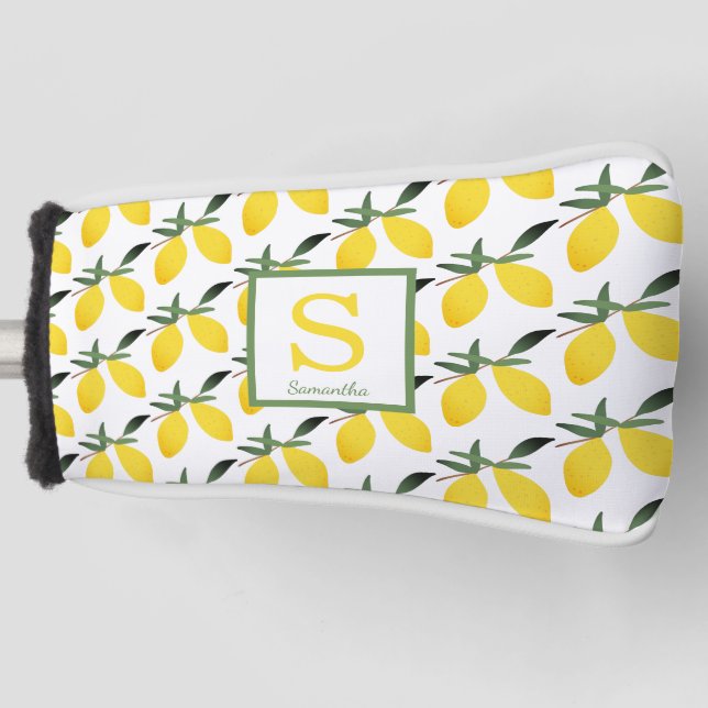 Modern Monogram Lemon Citrus Golf Head Cover (Front)