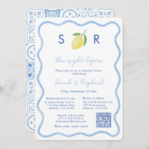 Modern Monogram Lemon Wedding Rehearsal Dinner Invitation