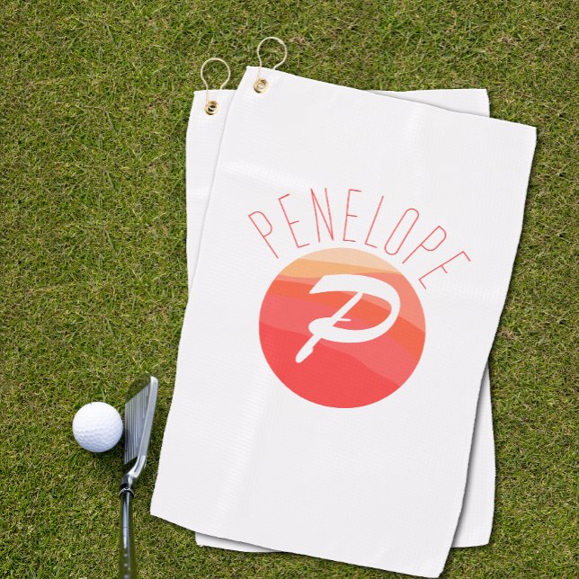 Modern monogram letter P orange coral pink Golf Towel (Creator Uploaded)
