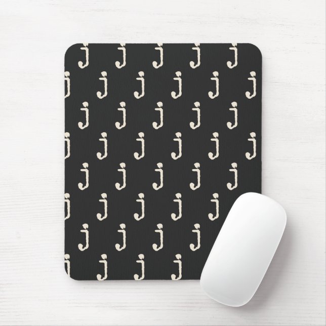 Modern Monogram Letter Typewriter Typography Black Mouse Mat (With Mouse)