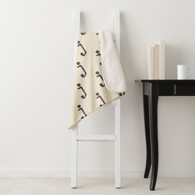 Modern Monogram Letter Typewriter Typography Cream Sherpa Blanket (In Situ)