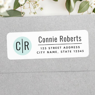 Modern monogram light aqua blue return address