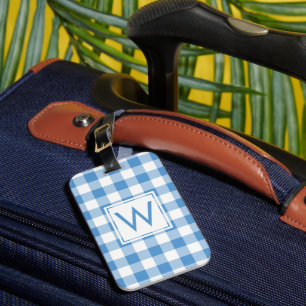 Modern Monogram Light Blue Girly Gingham Pattern Luggage Tag