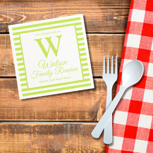 Modern Monogram Light Green Stripes Family Reunion Napkin