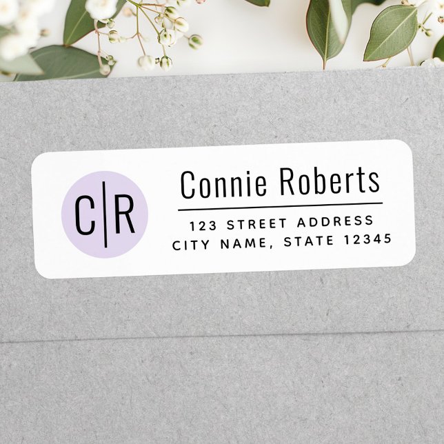Modern monogram light purple return address (Modern monogram light purple return address label)