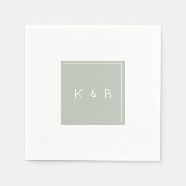 Modern Monogram Light Sage Cocktail  Napkin (Front)