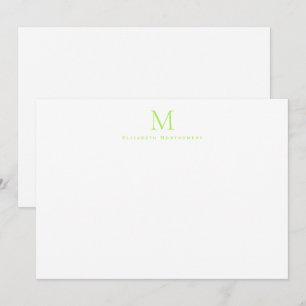 Modern Monogram Lime Green Correspondence        Card