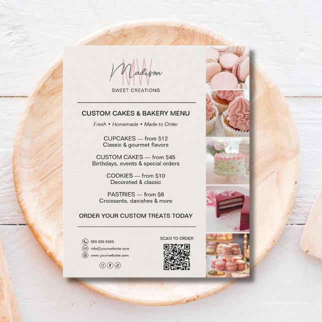 Modern Monogram Logo Bakery Menu QR (Modern Monogram Logo Bakery Menu QR Flyer)
