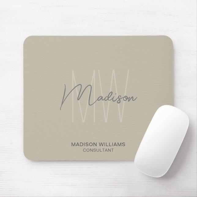 Modern Monogram Logo Beige Consultant Mouse Mat (With Mouse)