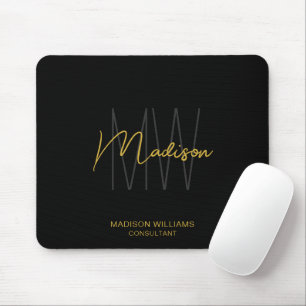 Modern Monogram Logo Black Gold Consultant Mouse Mat