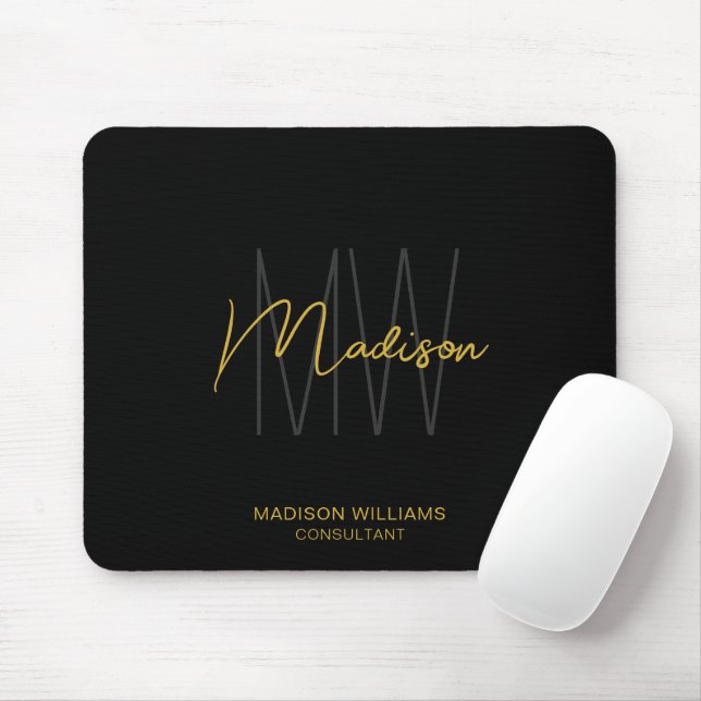Modern Monogram Logo Black Gold Consultant Mouse Mat (With Mouse)