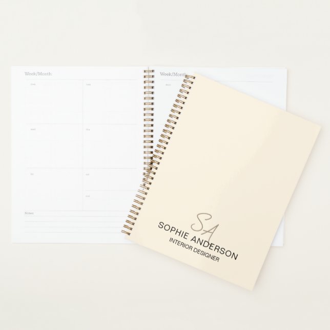 Modern Monogram Logo Cream Professional Business Planner (Display)
