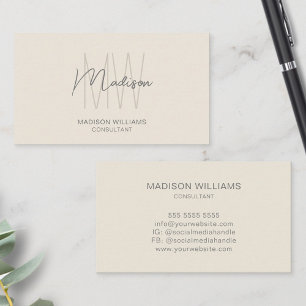 Modern Monogram Logo Cream Tan Consultant Business Card