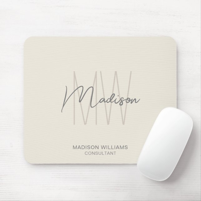 Modern Monogram Logo Cream Tan Consultant Mouse Mat (With Mouse)