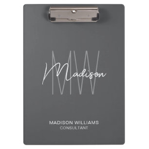 Modern Monogram Logo Grey Consultant Clipboard