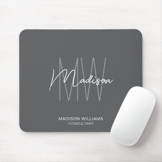 Modern Monogram Logo Grey Consultant Mouse Mat (With Mouse)
