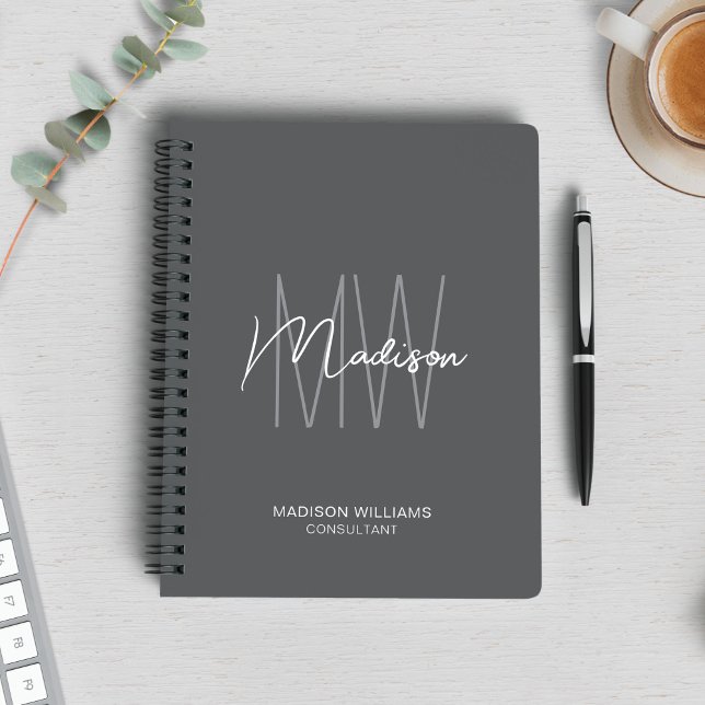Modern Monogram Logo Grey Consultant Notebook (Modern Monogram Logo Gray Consultant Notebook)
