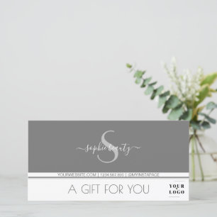 Modern Monogram Logo Grey & White Gift Certificate