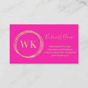 Modern Monogram Logo Hot Pink Gold Business Card