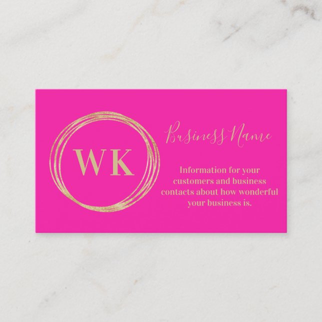 Modern Monogram Logo Hot Pink Gold Business Card (Front)