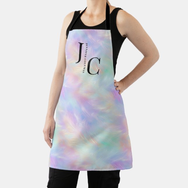 Modern Monogram Logo Iridescent Opal Stylish Apron (Insitu)