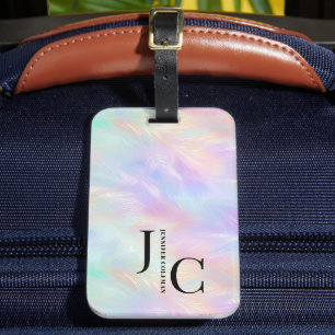 Modern Monogram Logo Iridescent Opal Stylish Luggage Tag