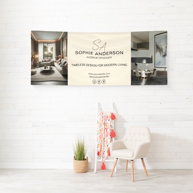 Modern Monogram Logo Photo Cream Business Banner (Insitu)