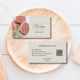 Modern Monogram Logo QR Bakery Business Card