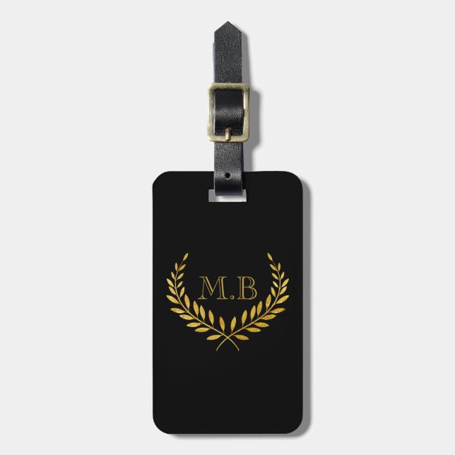 Modern Monogram Luggage Tag w/ leather strap (Front Vertical)