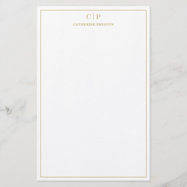 Modern Monogram Luxury Gold Personal Stationery  (Front)