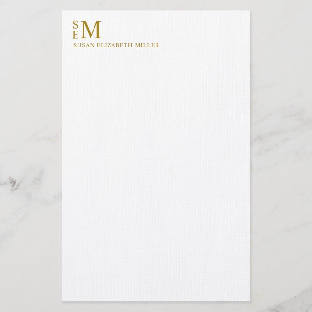 Modern Monogram Luxury Gold Personal Stationery  (Front)