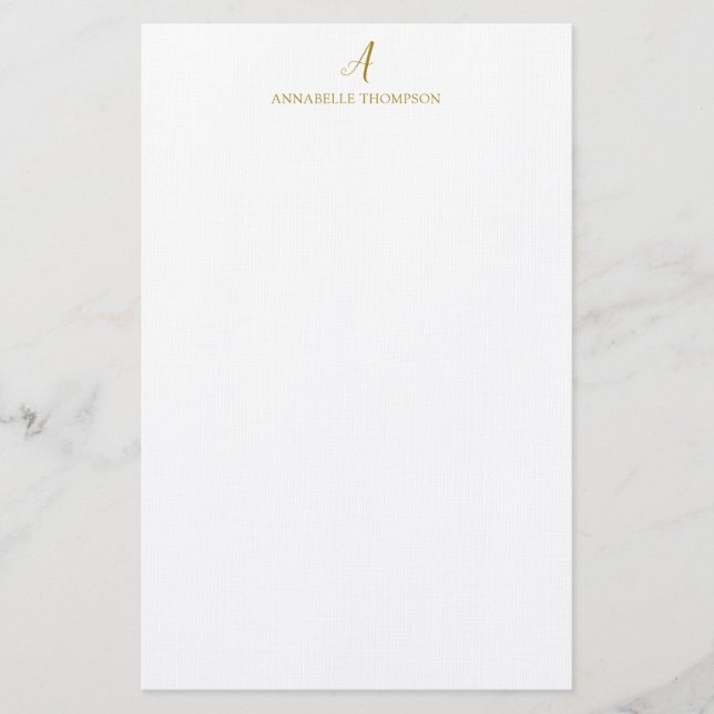 Modern Monogram Luxury Gold Personal Stationery  (Front)