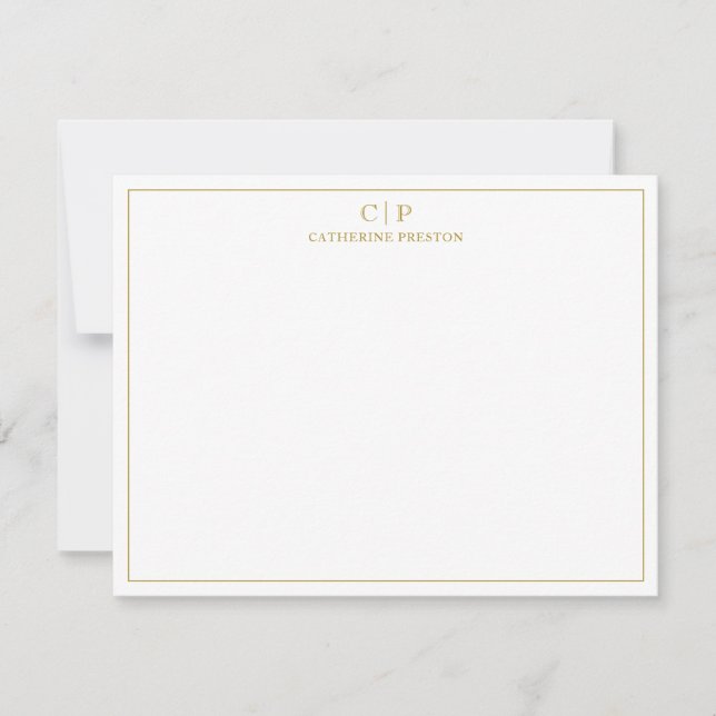 Modern Monogram Luxury Gold Personal Stationery Card (Front)