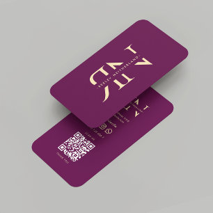 Modern Monogram Luxury Purple Gold Initials Business Card