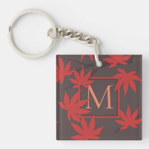 Modern Monogram Maple Leaf Key Ring