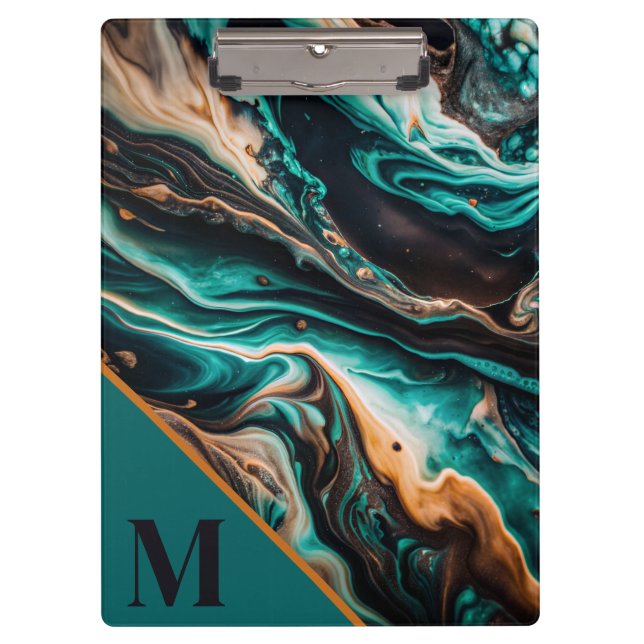 Modern Monogram Marble Clipboard (Front)