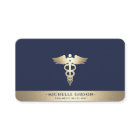 Modern Monogram Medical Caduceus Blue Faux Gold