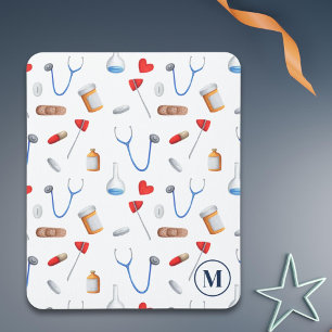 Modern Monogram Medical Pattern Nurse Mouse Mat