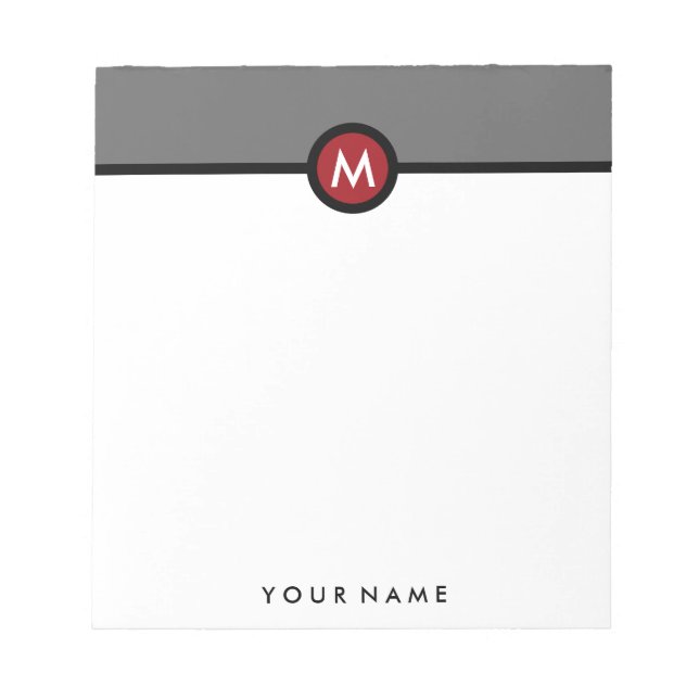 Modern Monogram Memo Note Pad - Black/Red/Grey (Front)