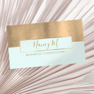 Modern monogram metallic gold & mint consultancy business card
