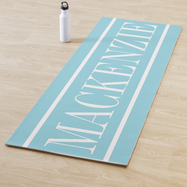 Modern Monogram Minimal Aqua White Yoga Mat (In Situ)