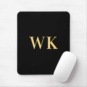 Modern Monogram Minimal Black Gold Mouse Mat