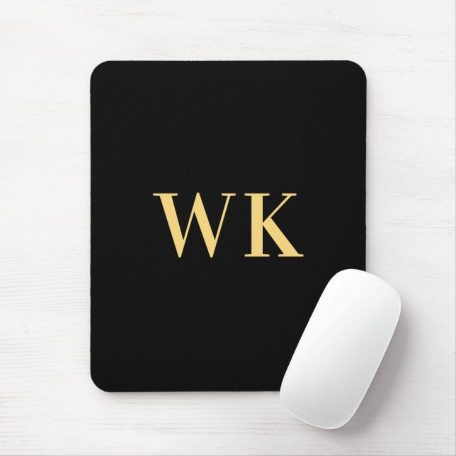 Modern Monogram Minimal Black Gold Mouse Mat (With Mouse)