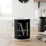Modern Monogram Minimal Black White Coffee Mug<br><div class="desc">Add a touch of modern elegance to your routine with this personalised monogram coffee mug design featuring a large initial and name in script. Perfect for yourself or as a thoughtful custom gift. Created by Simply Farmhouse Press.</div>