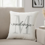 Modern Monogram Minimal Black White Cushion<br><div class="desc">Add a touch of modern elegance to your home with this personalised monogram design featuring a large initial and name in script. Perfect for bedrooms,  living rooms,  or as a thoughtful custom gift for any stylish home. Created by Simply Farmhouse Press.</div>