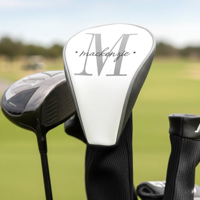 Modern Monogram Minimal Black White Golf Head Cover (Creator Uploaded)