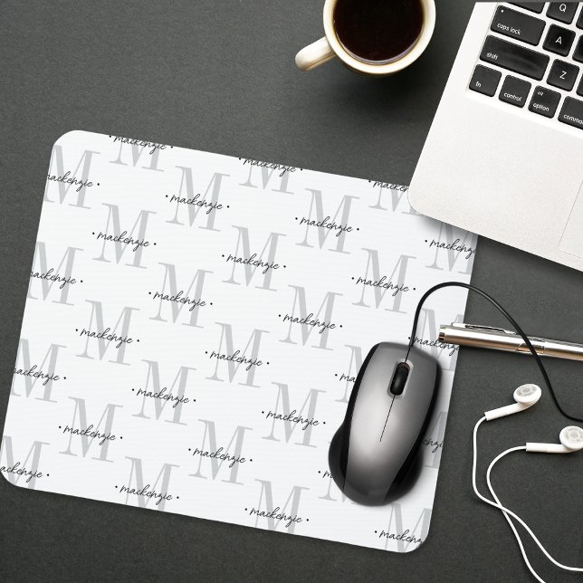 Modern Monogram Minimal Black White Mouse Mat (Creator Uploaded)